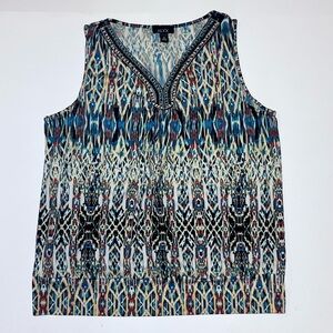 ALYX Sleeveless Beaded Top Women’s Size XL White/Blue/Orange Pattern